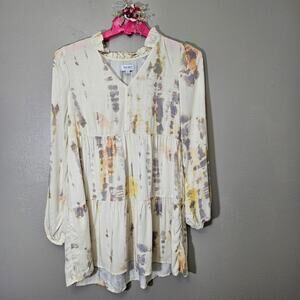 True Craft Tie Dye Tiered Babydoll Dress Size XS Long Sleeve Ruffle Neck Boho